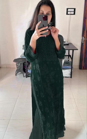 DESIGNER GEORGETTE EMBROIDERY WORK TOP BOTTOM WITH DUPATTA GREEN