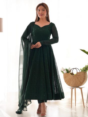 DESIGNER GEORGETTE LUKHNOWI SEQUENCE WORK ANARKALI BOTTOM WITH DUPATTA GREEN