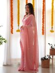 DESIGNER GEORGETTE SEQUENCE EMBROIDERY WITH LACE BORDER AND HAND PEARL WORK SAREE WITH UNSTITCHED BLOUSE PARTY WEAR WHOLESALE PRICE ETHNIC GARMENT (4)