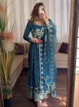 DESIGNER GEORGETTE SEQUENCE EMBROIDERY WITH LATKAN DORI WORK GOWN BOTTOM WITH DUPATTA BLUE