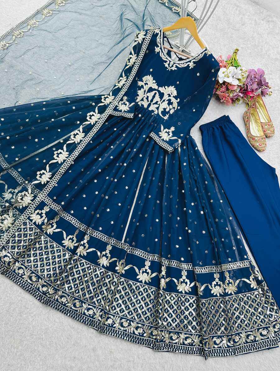 DESIGNER GEORGETTE SEQUENCE EMBROIDERY WITH LATKAN DORI WORK GOWN BOTTOM WITH DUPATTA FESTIVE WEAR WHOLESALE PRICE ETHNIC GARMENT (5)