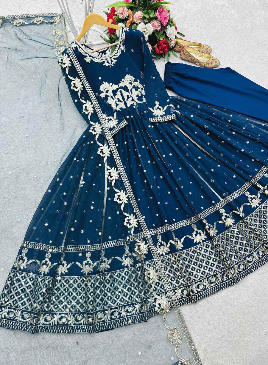 DESIGNER GEORGETTE SEQUENCE EMBROIDERY WITH LATKAN DORI WORK GOWN BOTTOM WITH DUPATTA FESTIVE WEAR WHOLESALE PRICE ETHNIC GARMENT (6)