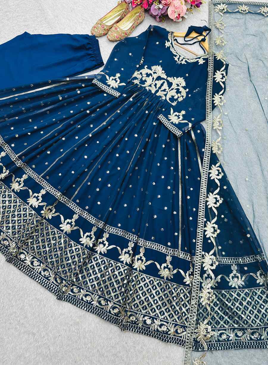 DESIGNER GEORGETTE SEQUENCE EMBROIDERY WITH LATKAN DORI WORK GOWN BOTTOM WITH DUPATTA FESTIVE WEAR WHOLESALE PRICE ETHNIC GARMENT (7)
