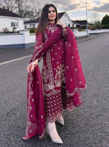 DESIGNER GEORGETTE SEQUENCE EMBROIDERY WORK TOP BOTTOM WITH DUPATTA WINE