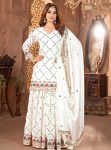 DESIGNER GEORGETTE SEQUENCE EMBROIDERY WORK TOP PALAZZO WITH DUPATTA WHITE