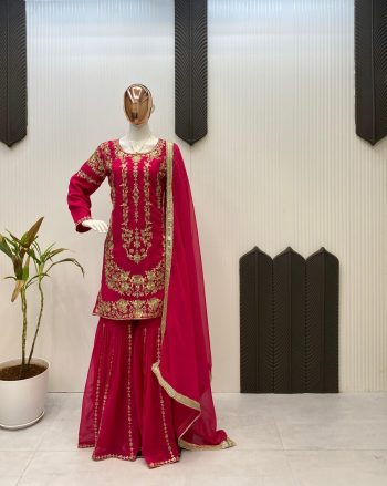 DESIGNER GEORGETTE SEQUENCE EMBROIDERY WORK TOP SHARARA WITH DUPATTA RANI