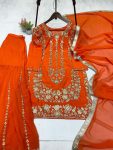 DESIGNER GEORGETTE SEQUENCE EMBROIDERY WORK TOP SHARARA WITH DUPATTA PARTY WEAR WHOLESALE PRICE ETHNIC GARMENT(23)
