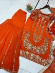 DESIGNER GEORGETTE SEQUENCE EMBROIDERY WORK TOP SHARARA WITH DUPATTA PARTY WEAR WHOLESALE PRICE ETHNIC GARMENT(23)