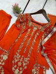 DESIGNER GEORGETTE SEQUENCE EMBROIDERY WORK TOP SHARARA WITH DUPATTA PARTY WEAR WHOLESALE PRICE ETHNIC GARMENT(23)