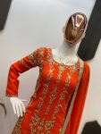DESIGNER GEORGETTE SEQUENCE EMBROIDERY WORK TOP SHARARA WITH DUPATTA PARTY WEAR WHOLESALE PRICE ETHNIC GARMENT(23)
