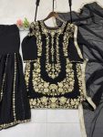 DESIGNER GEORGETTE SEQUENCE EMBROIDERY WORK TOP SHARARA WITH DUPATTA PARTY WEAR WHOLESALE PRICE ETHNIC GARMENT(22)