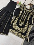 DESIGNER GEORGETTE SEQUENCE EMBROIDERY WORK TOP SHARARA WITH DUPATTA PARTY WEAR WHOLESALE PRICE ETHNIC GARMENT(22)