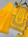 DESIGNER GEORGETTE SEQUENCE EMBROIDERY WORK TOP SHARARA WITH DUPATTA PARTY WEAR WHOLESALE PRICE ETHNIC GARMENT(25)