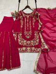 DESIGNER GEORGETTE SEQUENCE EMBROIDERY WORK TOP SHARARA WITH DUPATTA PARTY WEAR WHOLESALE PRICE ETHNIC GARMENT(24)