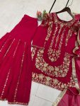 DESIGNER GEORGETTE SEQUENCE EMBROIDERY WORK TOP SHARARA WITH DUPATTA PARTY WEAR WHOLESALE PRICE ETHNIC GARMENT(24)
