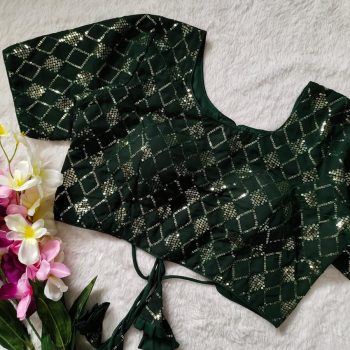 DESIGNER GEORGETTE SEQUENCE WORK STITCHED BLOUSE GREEN
