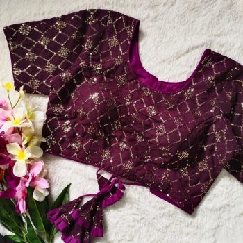 DESIGNER GEORGETTE SEQUENCE WORK STITCHED BLOUSE WINE
