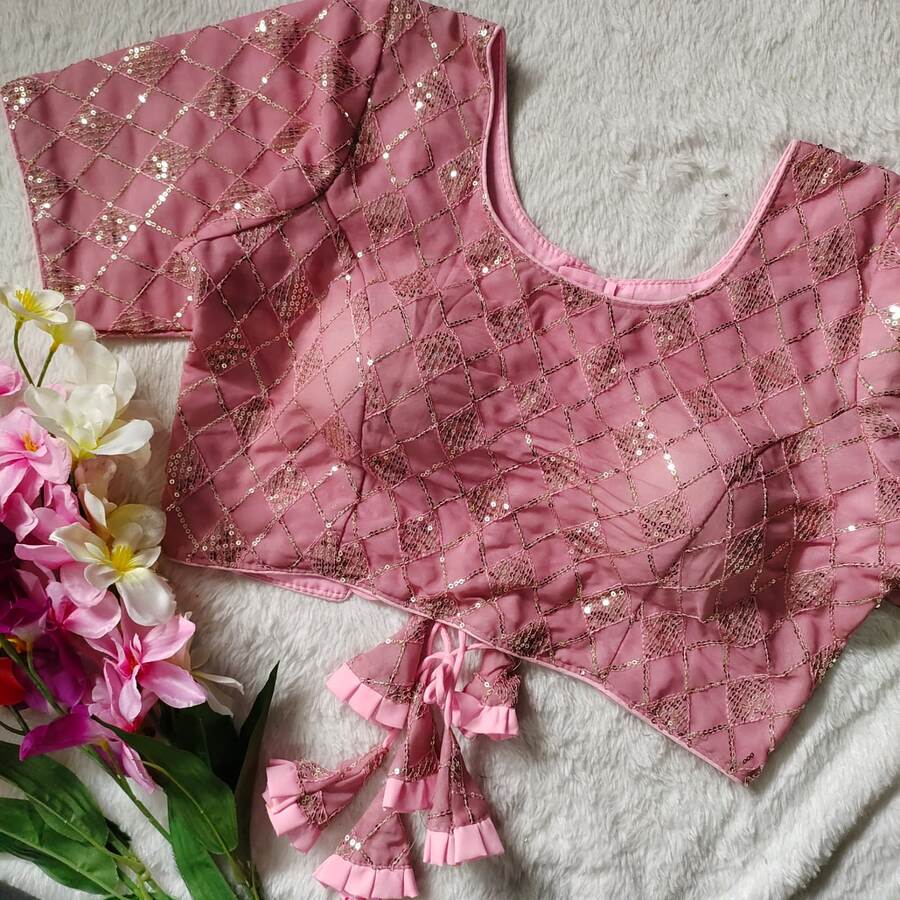 DESIGNER GEORGETTE SEQUENCE WORK STITCHED BLOUSE WEDDING WEAR WHOLESALE PRICE ETHNIC GARMENT (8)