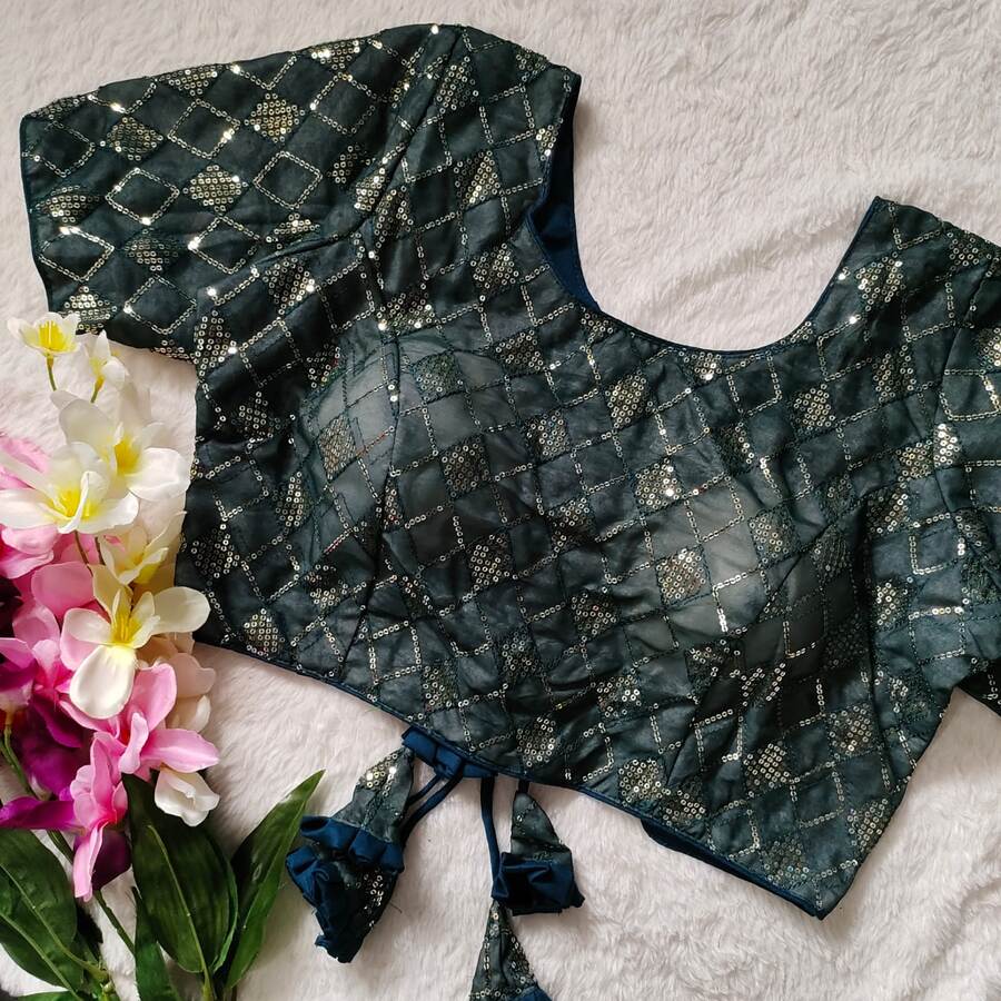 DESIGNER GEORGETTE SEQUENCE WORK STITCHED BLOUSE WEDDING WEAR WHOLESALE PRICE ETHNIC GARMENT (9)