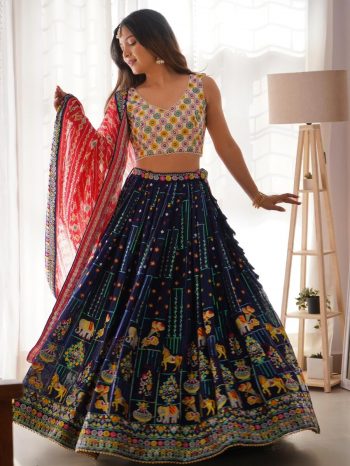 DESIGNER GEORGETTE THREAD WITH SEQUENCE WORK LEHENGA CHOLI WITH DUPATTA BLUE