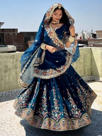 DESIGNER GEORGETTE THREAD WITH SEQUENCE WORK LEHENGA CHOLI WITH DUPATTA BLUE