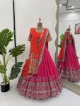 DESIGNER GEORGETTE THREAD WITH SEQUENCE WORK LEHENGA CHOLI WITH TWO DUPATTA WEDDING WEAR WHOLESALE PRICE ETHNIC GARMENT (9)