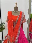 DESIGNER GEORGETTE THREAD WITH SEQUENCE WORK LEHENGA CHOLI WITH TWO DUPATTA WEDDING WEAR WHOLESALE PRICE ETHNIC GARMENT (9)