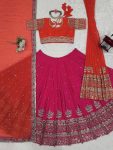 DESIGNER GEORGETTE THREAD WITH SEQUENCE WORK LEHENGA CHOLI WITH TWO DUPATTA WEDDING WEAR WHOLESALE PRICE ETHNIC GARMENT (9)
