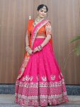 DESIGNER GEORGETTE THREAD WITH SEQUENCE WORK LEHENGA CHOLI WITH TWO DUPATTA PINK
