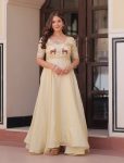 DESIGNER GOLD CRUSH BEADS EMBROIDERY WORK GOWN OFF WHITE