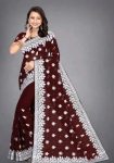 DESIGNER HEAVY FAUX GEORGETTE EMBRIDORRY WORK SAREE WITH UNSTITCHED BLOUSE BROWN