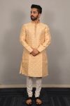 DESIGNER JACQUARD THREAD EMBROIDERY WORK KURTA PAYJAMA YELLOW