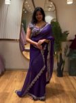 DESIGNER JIMMY CHOO DORI AND SEQUENCE EMBROIDERY WORK LACE BORDER WORK SAREE WITH UNSTITCHED BLOUSE PURPLE