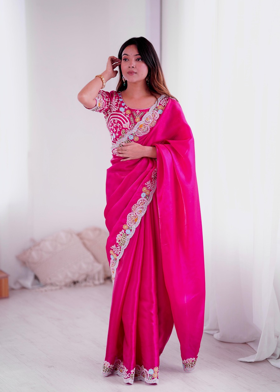 DESIGNER JIMMY CHOO EMBROIDERY THREADS CODING & SEQUENCE WORK SAREE WITH UNSTITCHED BLOUSE PARTY WEAR WHOLESALE PRICE ETHNIC GARMENT (3)