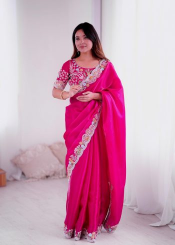 DESIGNER JIMMY CHOO EMBROIDERY THREADS CODING & SEQUENCE WORK SAREE WITH UNSTITCHED BLOUSE RANI