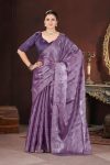 DESIGNER JIMMY CHOO SILK SEQUENCE WORK WITH CROSS STITCH EMBROIDERY & CUTWORK BORDER SAREE WITH UNSTITCHED BLOUSE PURPLE