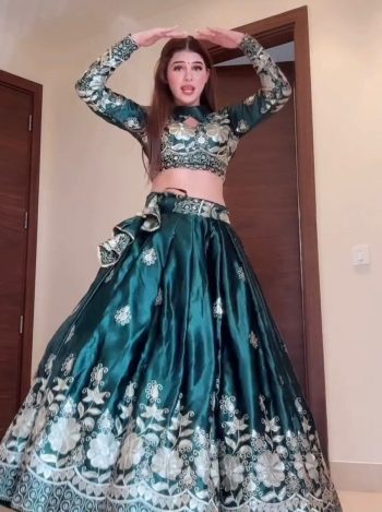 DESIGNER JIMMY CHOO THREAD WITH SEQUENCE WORK LEHENGA CHOLI WITH DUPATTA TEAL