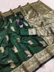 DESIGNER LICHI SILK BANARASI SAREE WITH UNSTITCHED BLOUSE GREEN
