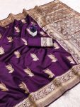DESIGNER LICHI SILK BANARASI SAREE WITH UNSTITCHED BLOUSE PURPLE