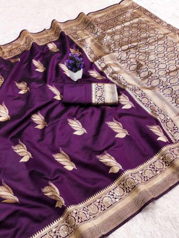 DESIGNER LICHI SILK BANARASI SAREE WITH UNSTITCHED BLOUSE PURPLE