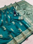 DESIGNER LICHI SILK BANARASI SAREE WITH UNSTITCHED BLOUSE RAMA