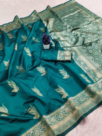 DESIGNER LICHI SILK BANARASI SAREE WITH UNSTITCHED BLOUSE RAMA