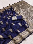 DESIGNER LICHI SILK BANARASI SAREE WITH UNSTITCHED BLOUSE BLUE