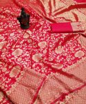 DESIGNER LICHI SILK JACQUARD WORK SAREE WITH UNSTITCHED BLOUSE BRIDAL WEAR WHOLESALE PRICE ETHNIC GARMENT(5)