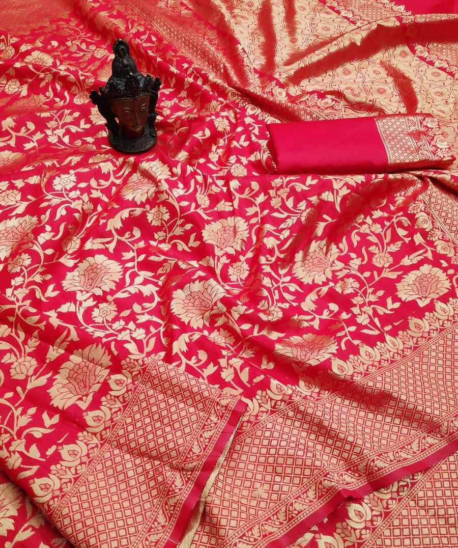 DESIGNER LICHI SILK JACQUARD WORK SAREE WITH UNSTITCHED BLOUSE BRIDAL WEAR WHOLESALE PRICE ETHNIC GARMENT(6)