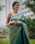DESIGNER LICHI SILK JACQUARD WORK SAREE WITH UNSTITCHED BLOUSE FESTIVAL WEAR WHOLESALE PRICE ETHNIC GARMENT (13)