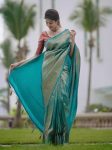 ATTRACTIVE LICHI SILK JACQUARD WORK SAREE WITH UNSTITCHED BLOUSE RAMA