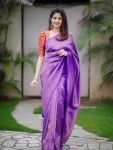 ATTRACTIVE LICHI SILK JACQUARD WORK SAREE WITH UNSTITCHED BLOUSE PURPLE