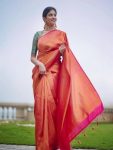 ATTRACTIVE LICHI SILK JACQUARD WORK SAREE WITH UNSTITCHED BLOUSE RED