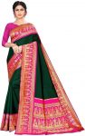 DESIGNER LICHI SILK JACQUARD WORK SAREE WITH UNSTITCHED BLOUSE GREEN